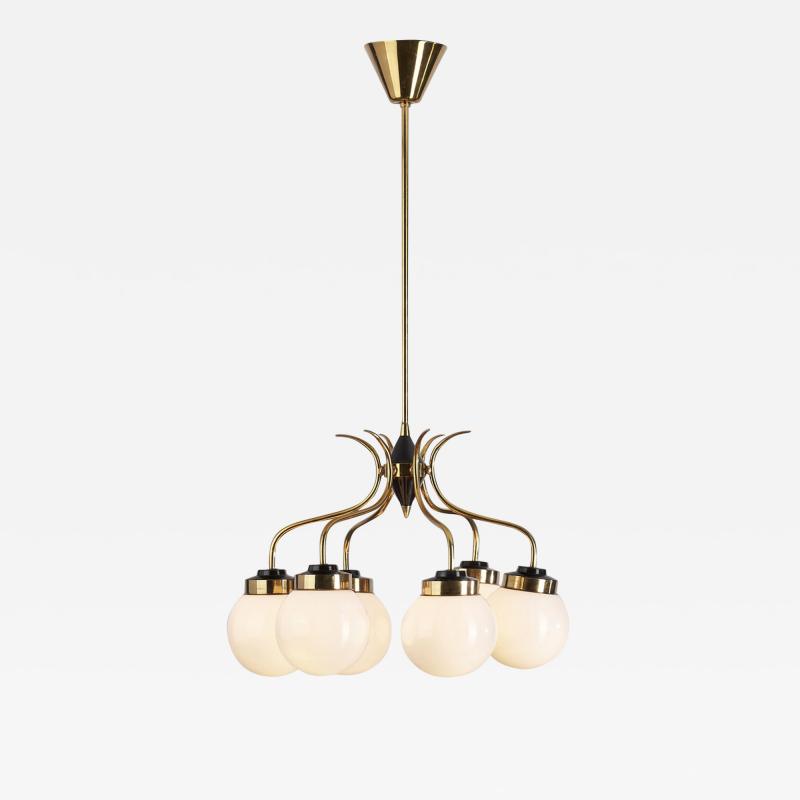 Sculptural Brass and Glass Ceiling Light Scandinavia 1950s