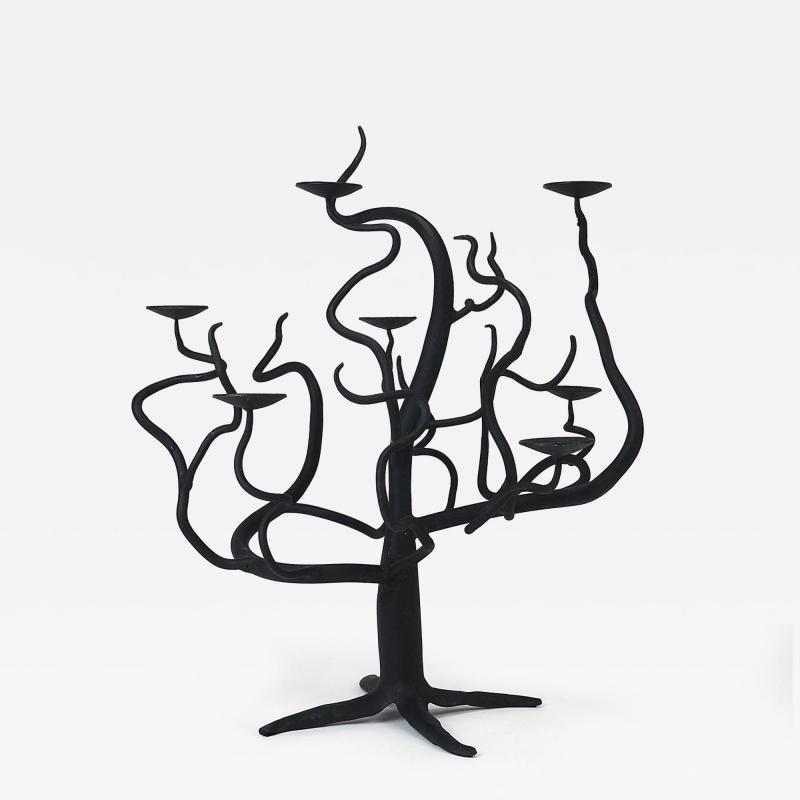Sculptural Brutalist Tree of Life Hand Forged Candelabra Candle Holder 1970s