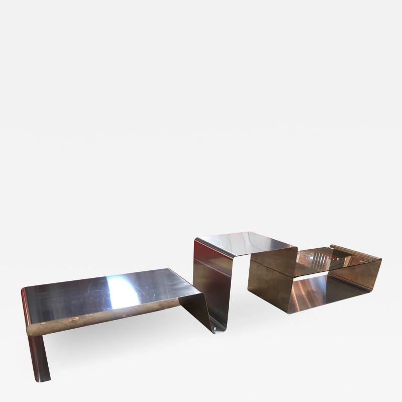 Sculptural Coffee Table made of Three Modular Glass and Chrome pieces 1970s