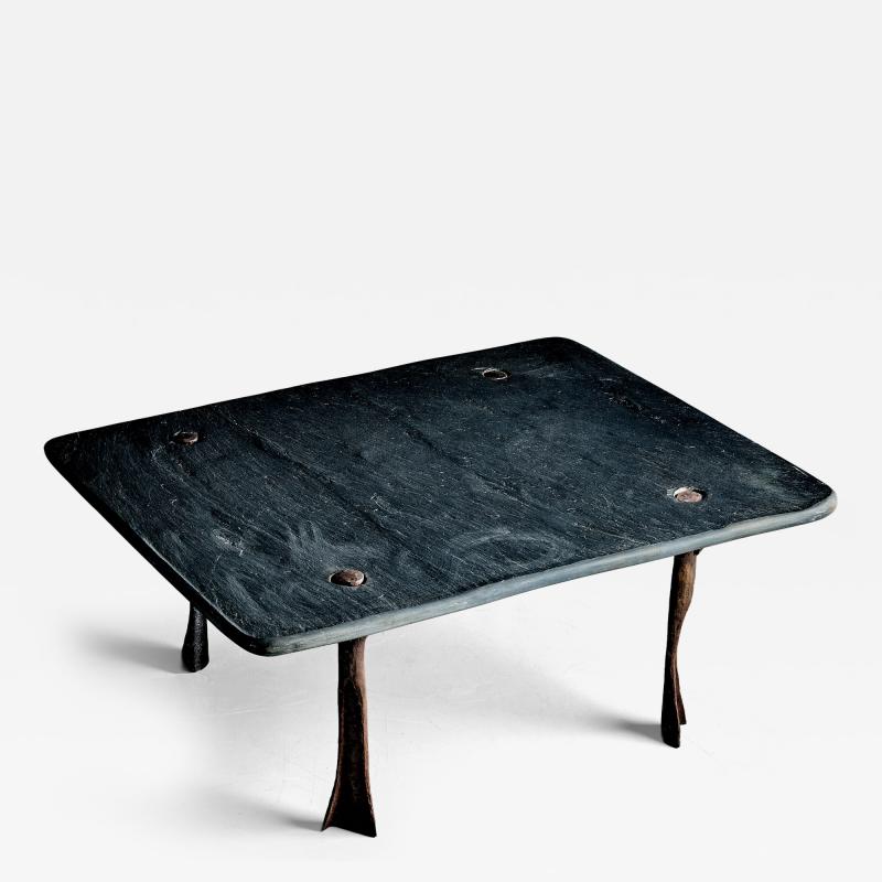 Sculptural Coffee Table with hand forged Iron Base and Slate Top
