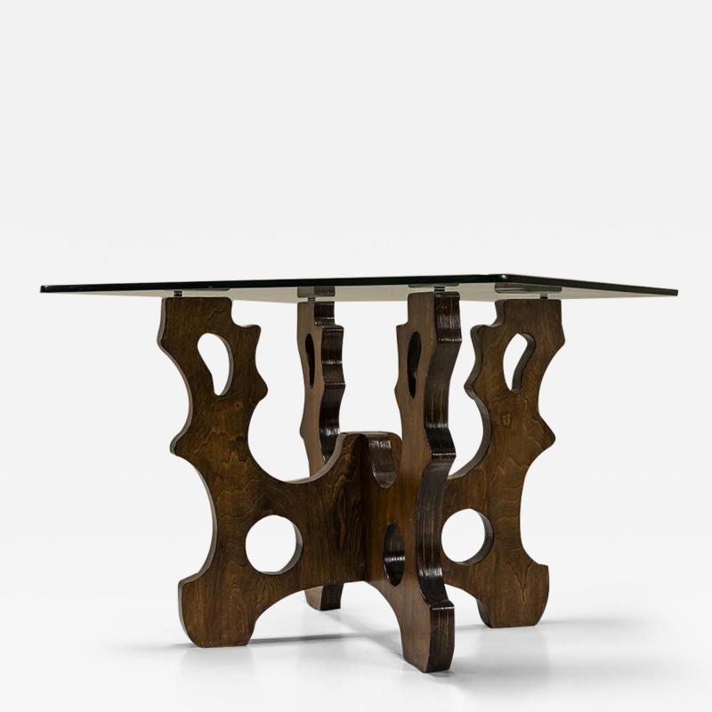Sculptural Dining Table In Beech And Glass Italy 1970s