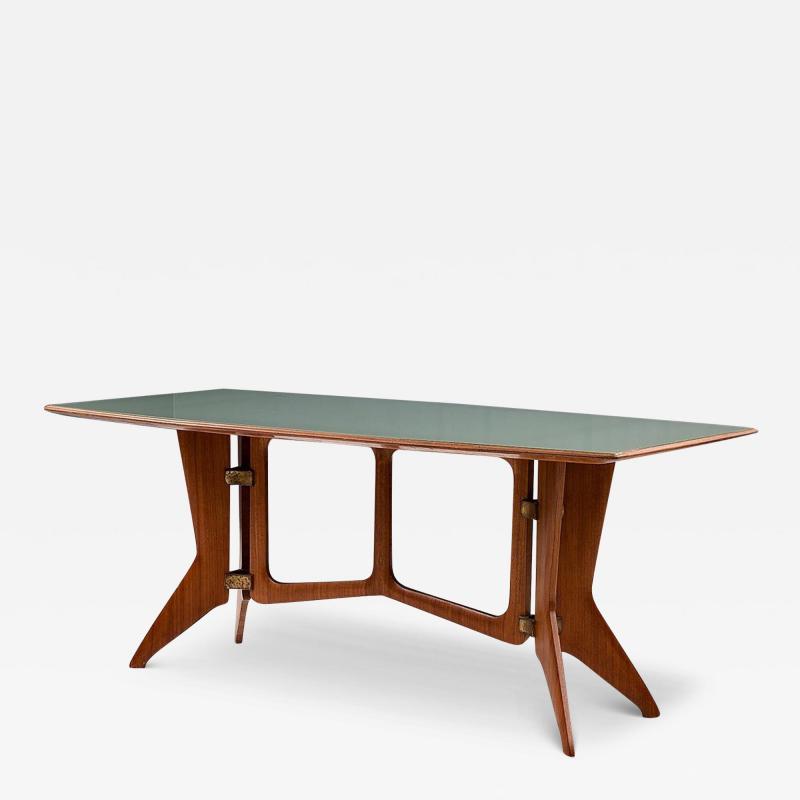 Sculptural Dining Table by Ariberto Colombo in Teak Brass and Glass 1950s