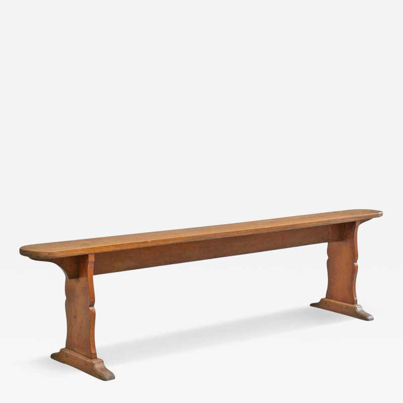 Sculptural European Provincial Bench in Solid Wood 1900