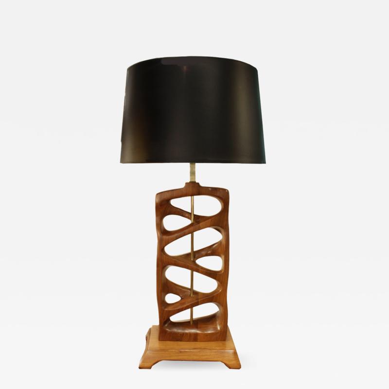 Sculptural Hand Carved Wood Table Lamp 1950s