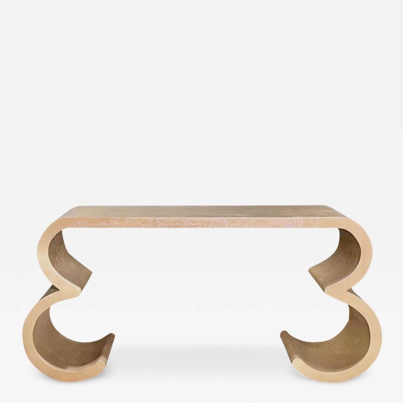Sculptural Lacquered Grasscloth Console Table 1970