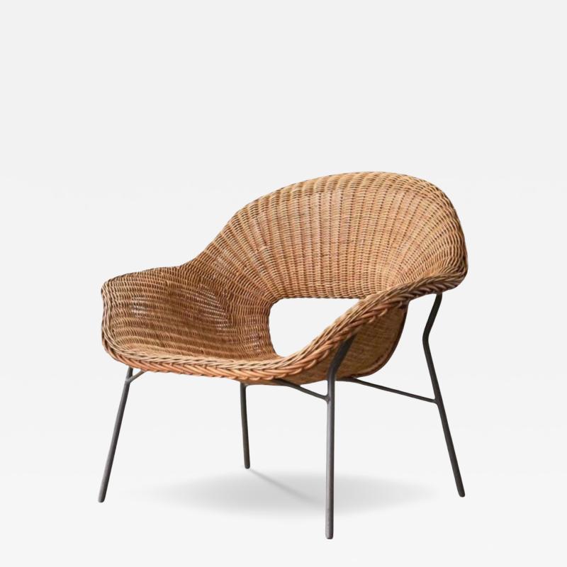 Sculptural Lounge Chair in Rattan and Metal The Netherlands 1960s