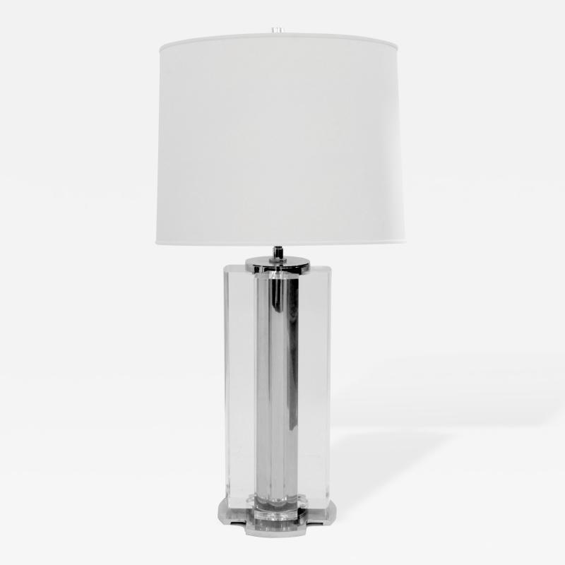 Sculptural Lucite Block Table Lamp in the Manner of Karl Springer