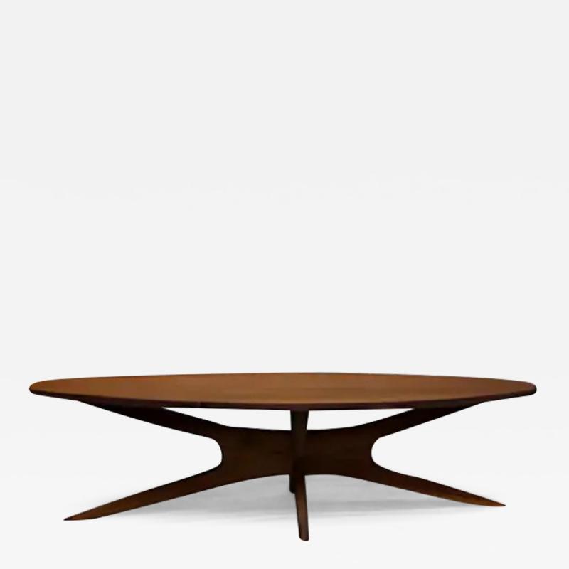 Sculptural Mid century modern solid walnut coffee table 59 long