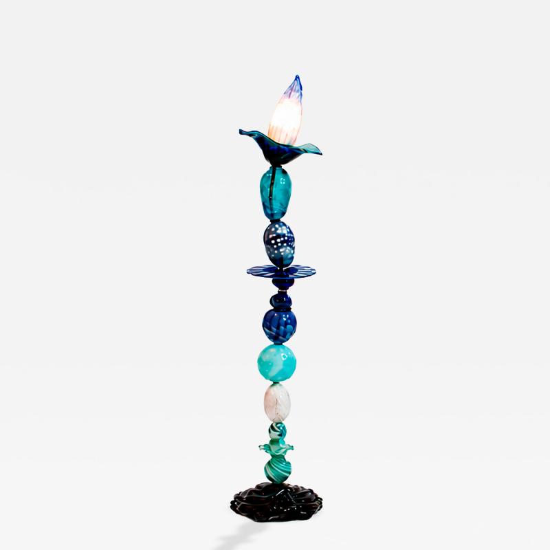 Sculptural Modernist Style Blue and Turquoise Multicolored Glass Floor Lamp