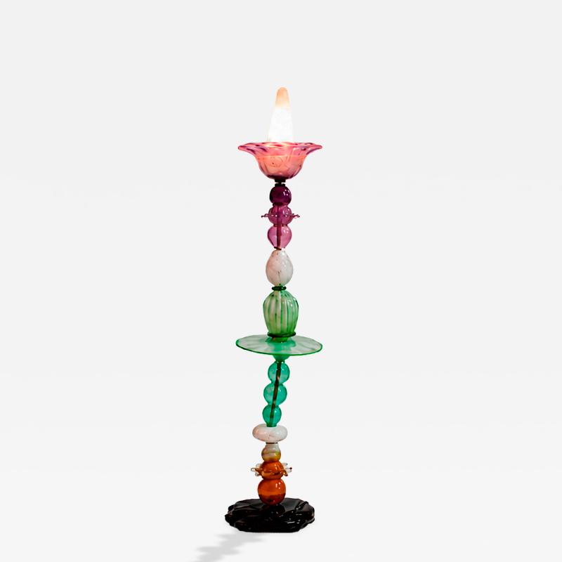 Sculptural Modernist Style Green Pink and Amber Multicolored Glass Floor Lamp