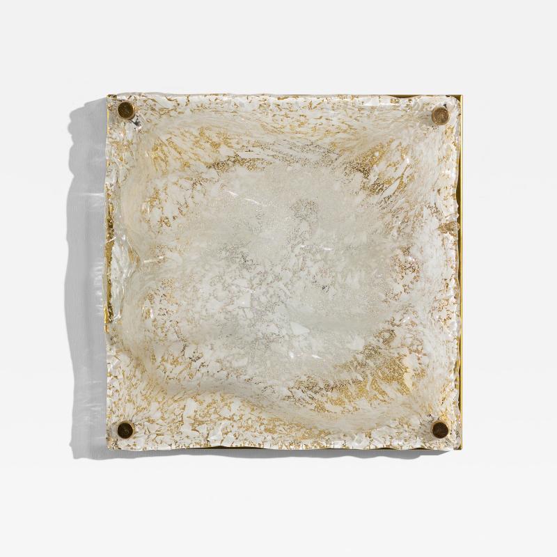 Sculptural Murano Ice Glass Wall Lamp with Brass Backplate Italy 1970s