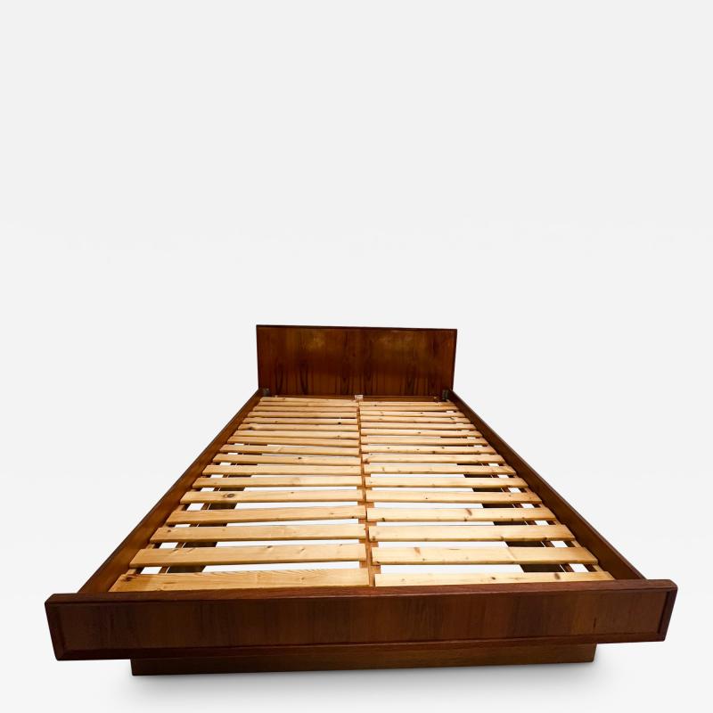Sculptural Platform Queen Bed Modern Low Profile Teak Wood from Norway