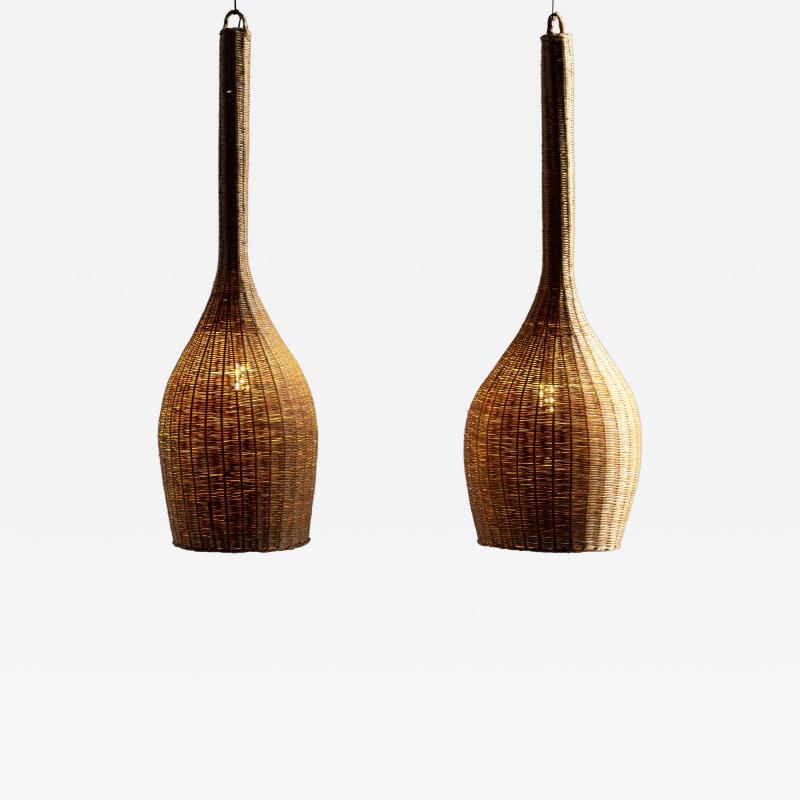 Sculptural Rattan Pendant Lamps France 1960s