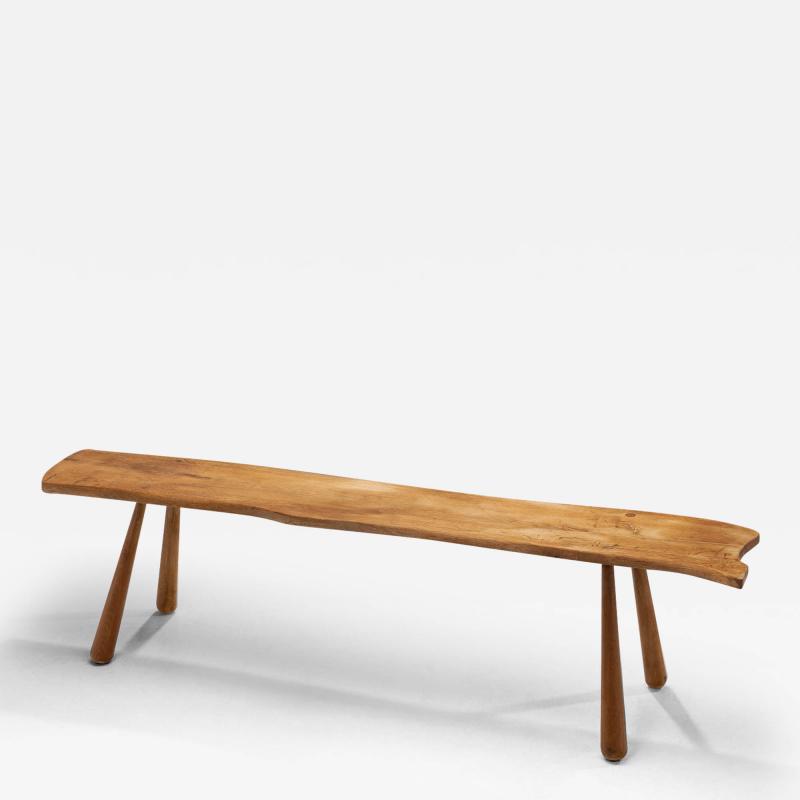 Sculptural Solid Oak Bench with Club Legs Europe 20th Century