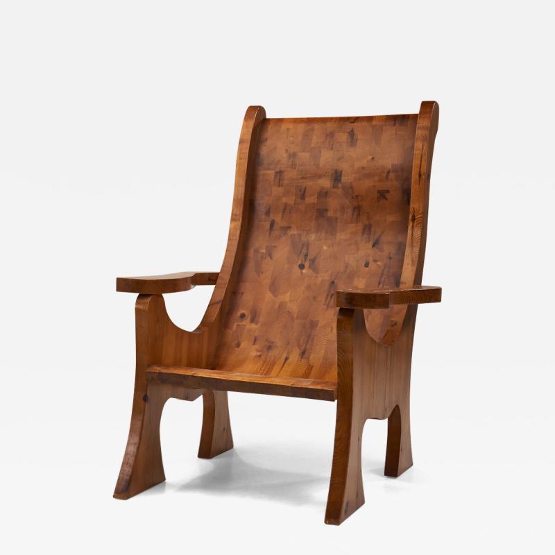 Sculptural Solid Wood Armchair Europe ca 1960s