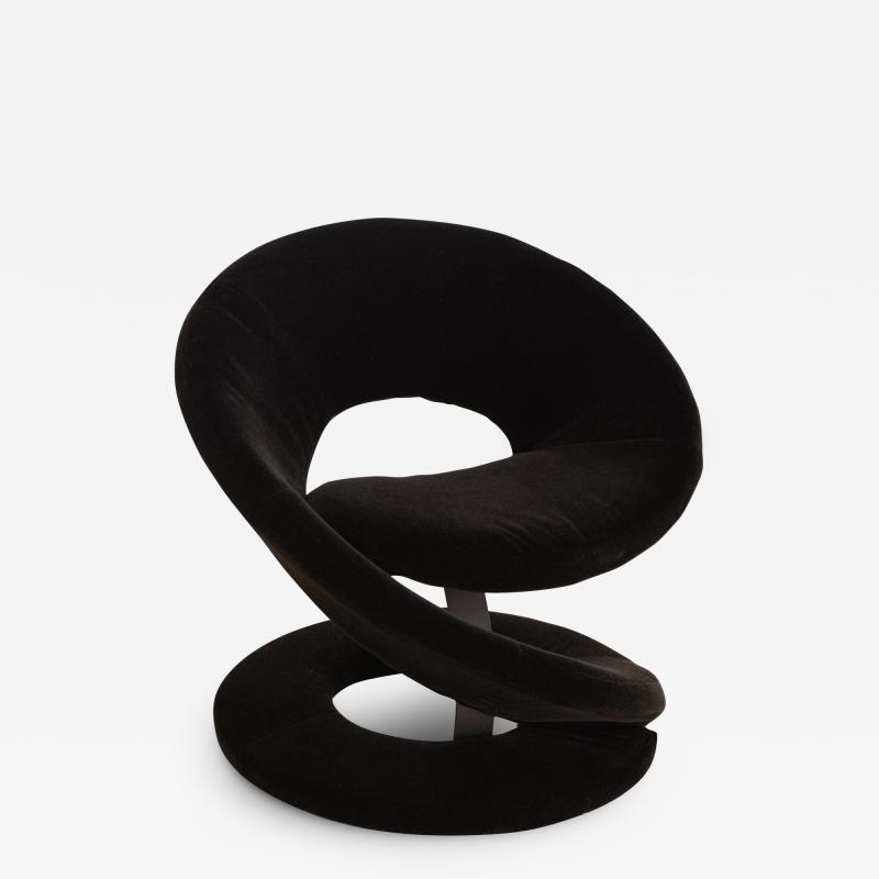 Sculptural Spiral Ribbon Chair in Black Mohair Attributed to Jaymar