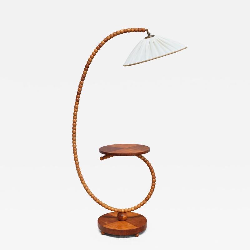 Sculptural Swedish Modern Floor Lamp with Table Turned Orb Arm Late 1930s