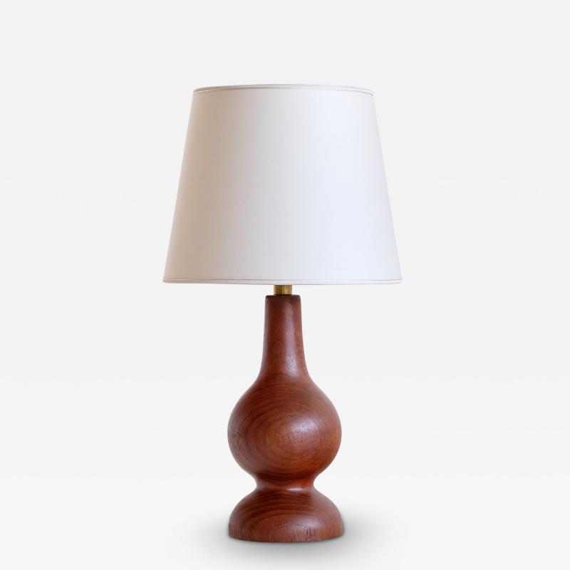 Sculptural Table Lamp in Teak Wood and Ivory Drum Shade Denmark 1960s