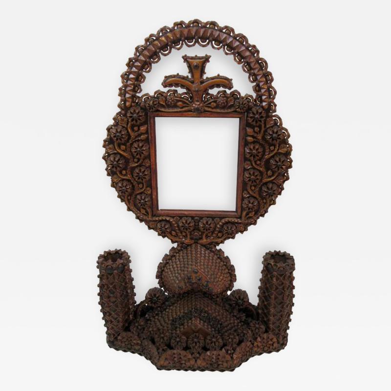 Sculptural Tramp Art Double Sided Frame and Candleholder