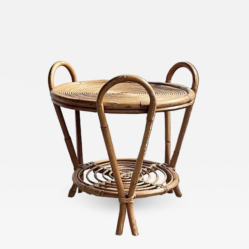 Sculptural Two Tier Rattan Side Table with Looped Supports Japan circa 1970s