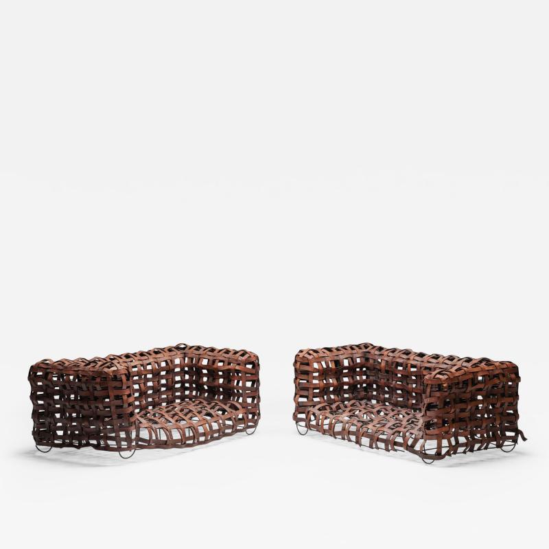 Sculptural Woven Leather Sofa 1950s