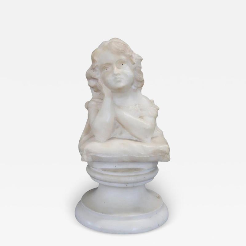 Sculpture in White Marble Bust of a Little Girl Signed