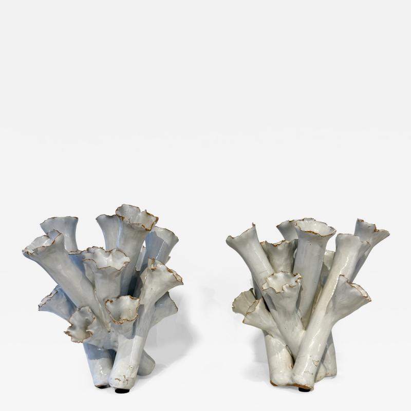 Sea Flowers white glazed Ceramic Vases 1990s