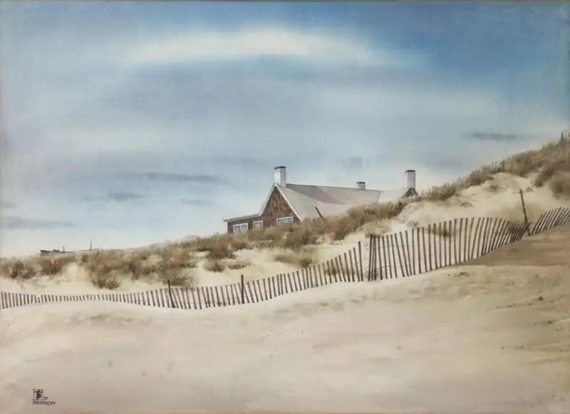 Seascape Beach House Lithograph Print Signed Framed