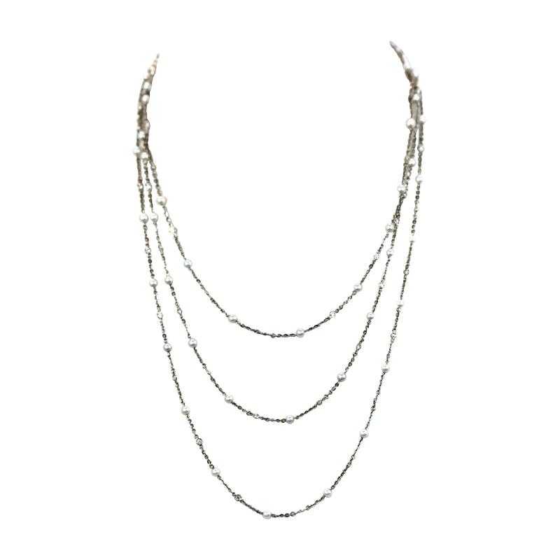 Seed Pearl Diamond Platinum 52 long Necklace