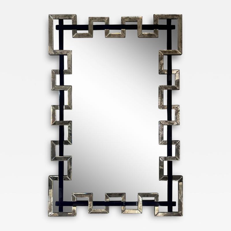 Segmented Mirror and Navy Murano Glass Lattice Frame Mirror