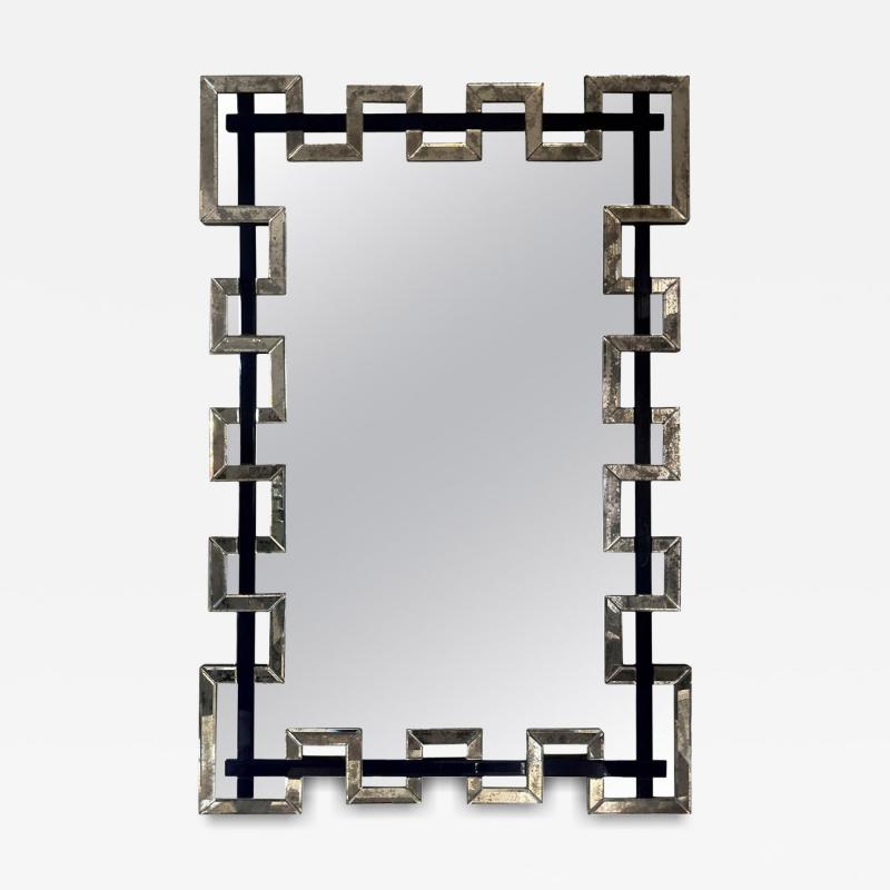 Segmented Mirror and Navy Murano Glass Lattice Frame Mirror