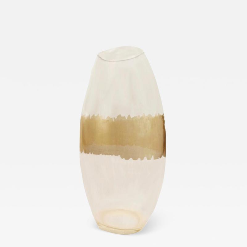 Seguso Vetri d Arte Seguso Elliptical Murano Glass Vase with Gold Leaf Band