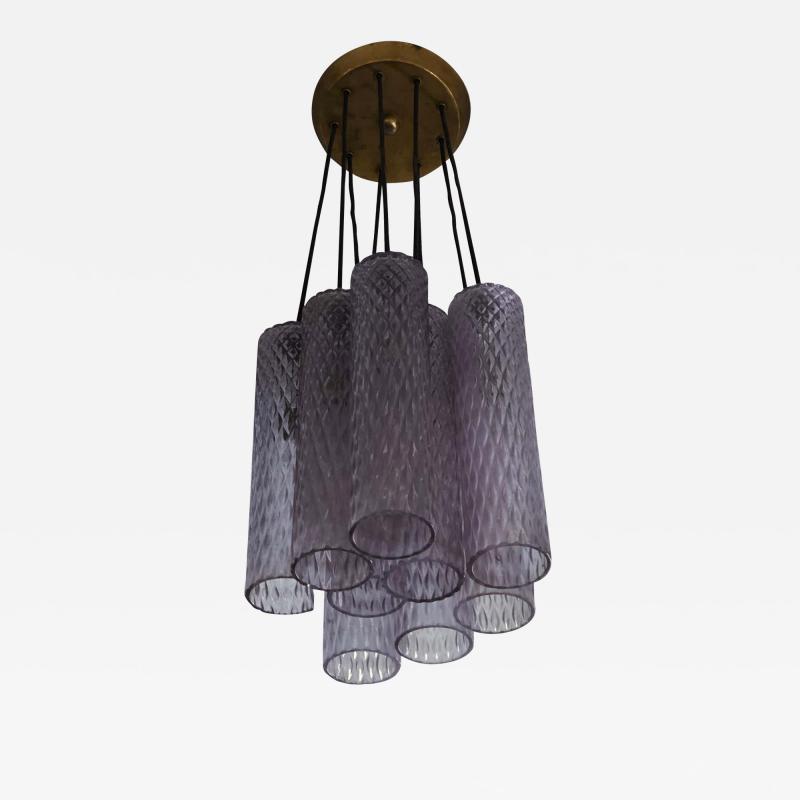 Seguso Vetri d arte Italian Translucent Purple Murano Glass Column Pendant or Chandelier