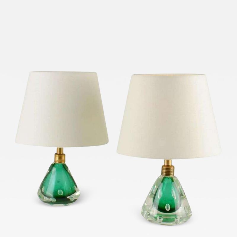 Seguso Vetri d arte Pair Emerald Green Murano Sommerso Glass Table Lamps by Seguso 1950s