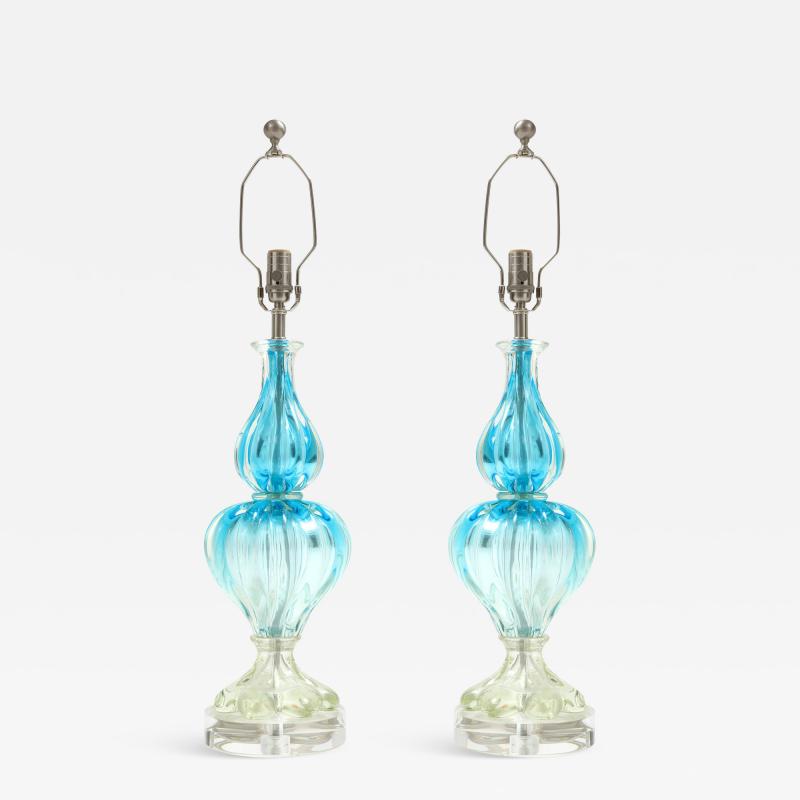 Seguso Vetri d arte Seguso Ocean Blue Clear Murano Lamps