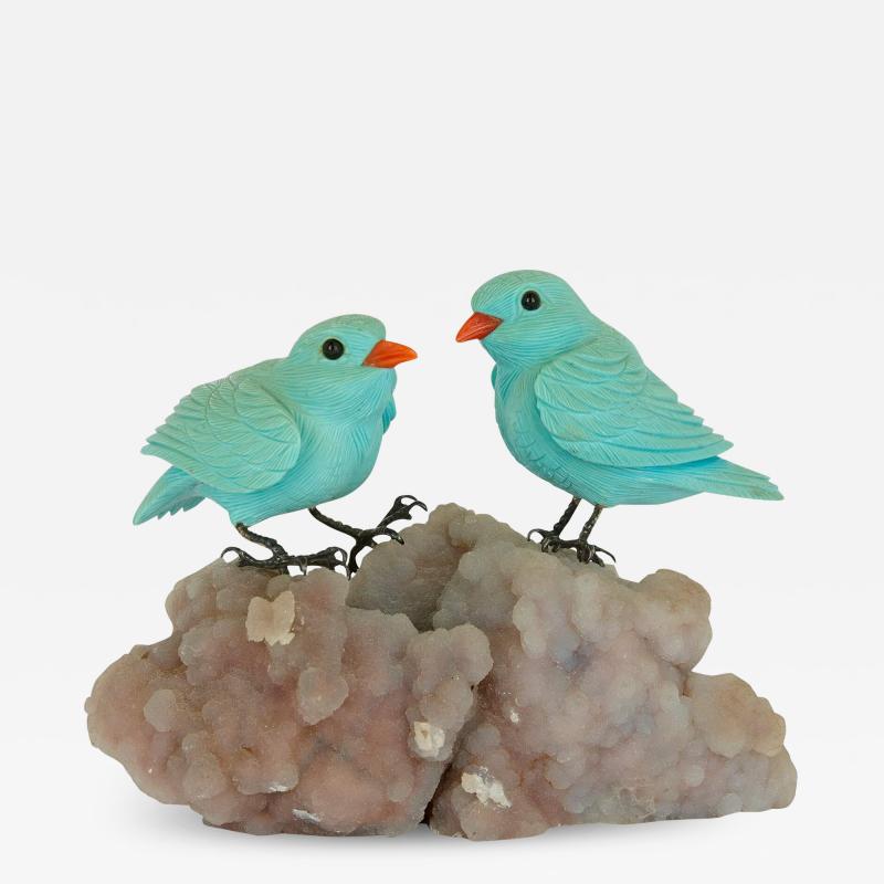 Semi precious stone and silver bird model