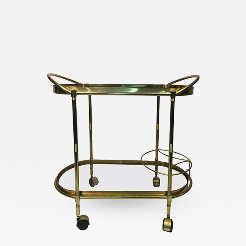 Sensational Oval Shaped Two Tier Brass Italian Tea or Bar Cart