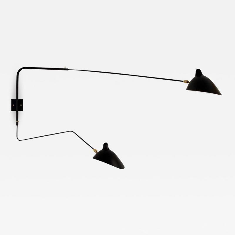 Serge Mouille Large Serge Mouille 2 Arm Wall Lamp with Straight and Curved Rotating Arms