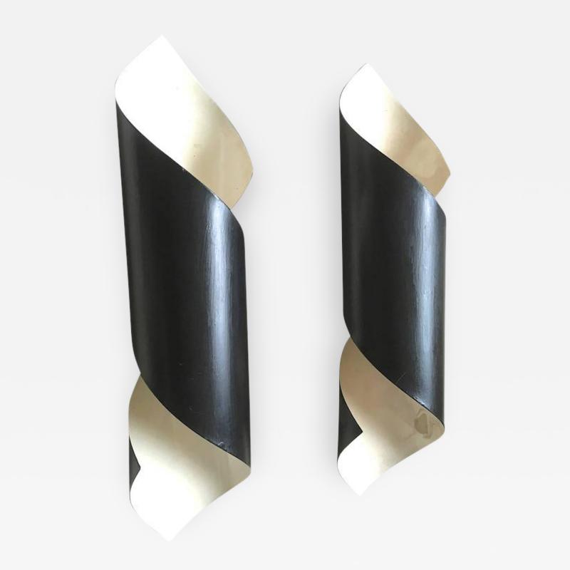 Serge Mouille Pair of Black Tole Witty Sconces in the Style of Serge Mouille