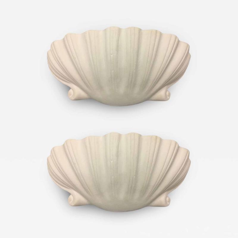 Serge Roche 2 Pairs Mid Century Modern Plaster Shell Wall Sconces Attributed to Serge Roche