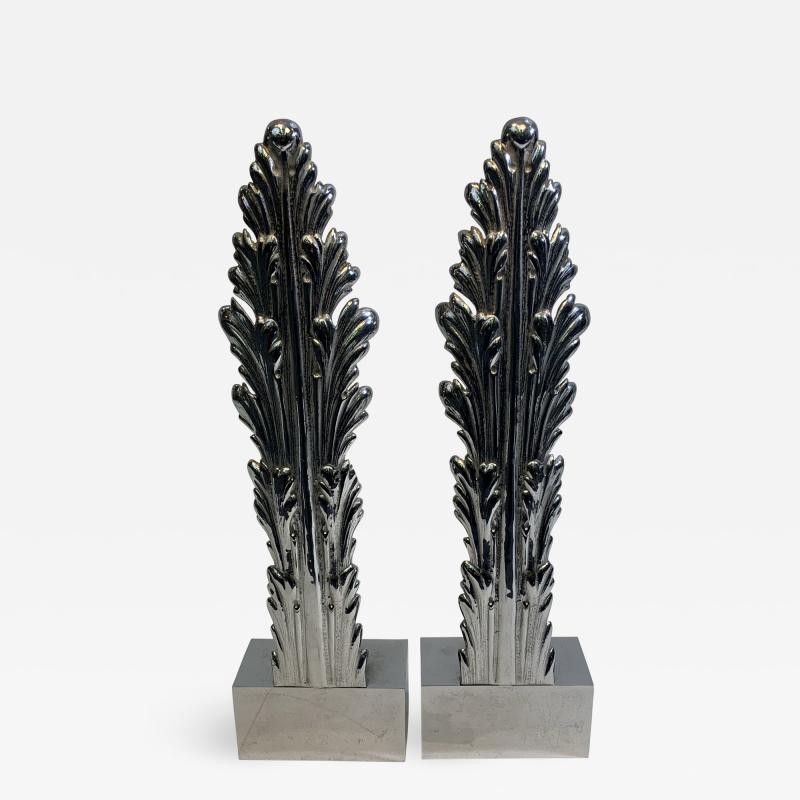 Serge Roche ART DECO CHROMED BRONZE ACANTHUS LEAF TABLE LAMPS IN THE MANNER OF SERGE ROCHE