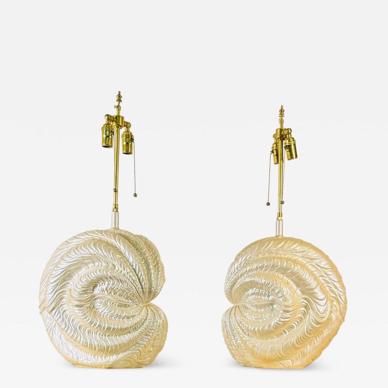 Serge Roche PEARLIZED PLASTER CLAM SHELL LAMPS IN THE MANNER OF SERGE ROCHE