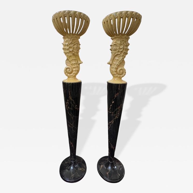 Serge Roche Pair Of French Serge Roche Attributed Seahorse Torchieres