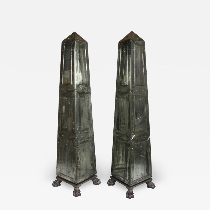 Serge Roche Pair of Monumental Neoclassical glomis Mirrored Obelisks