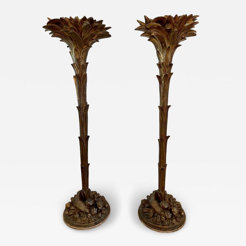 Serge Roche Patinated Resin Plaster Palm Torchieres in the Manner of Serge Roche Pair