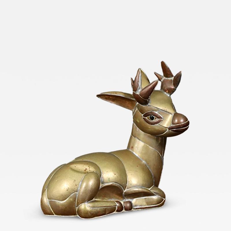 Sergio Bustamante Mexican Modernist Brass Copper Deer Sculpture by Sergio Bustamante