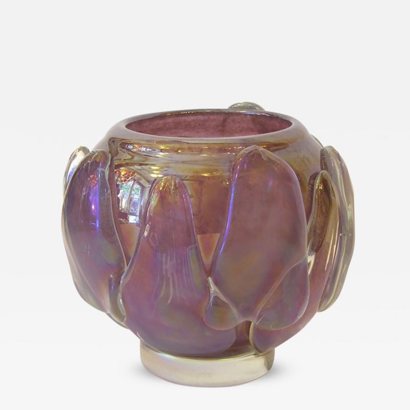 Sergio Costantini Sculptural Art Deco Design Amethyst Murano Glass Vase