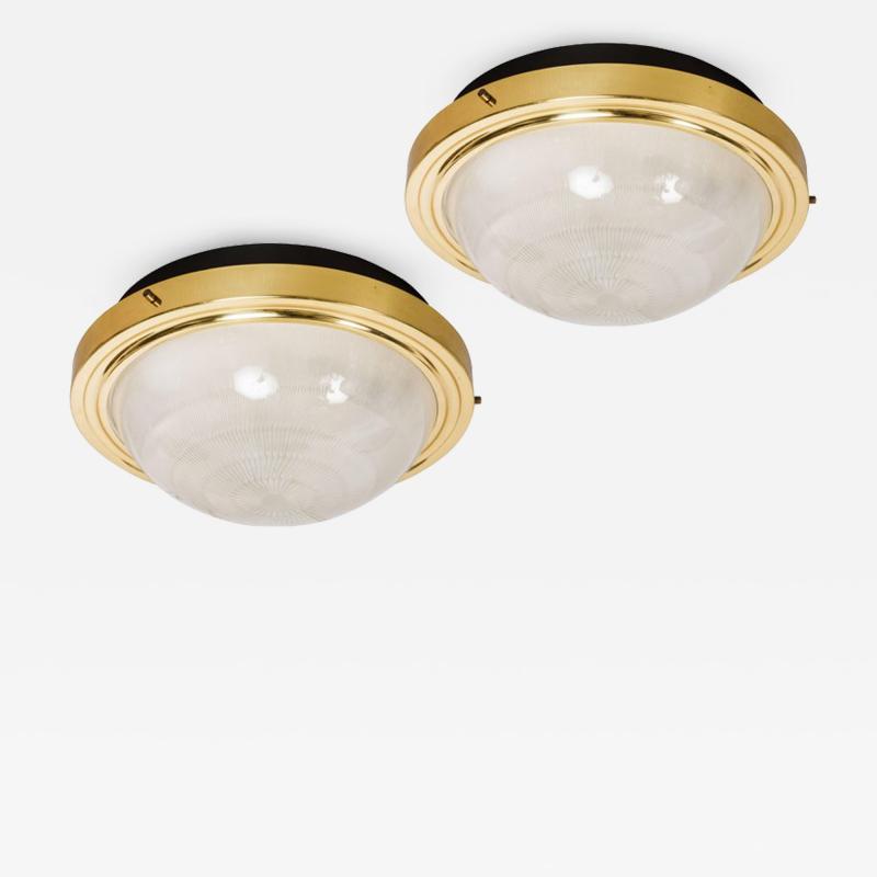 Sergio Mazza Pair of 1960s Sergio Mazza Brass Glass Wall or Ceiling Lights for Artemide