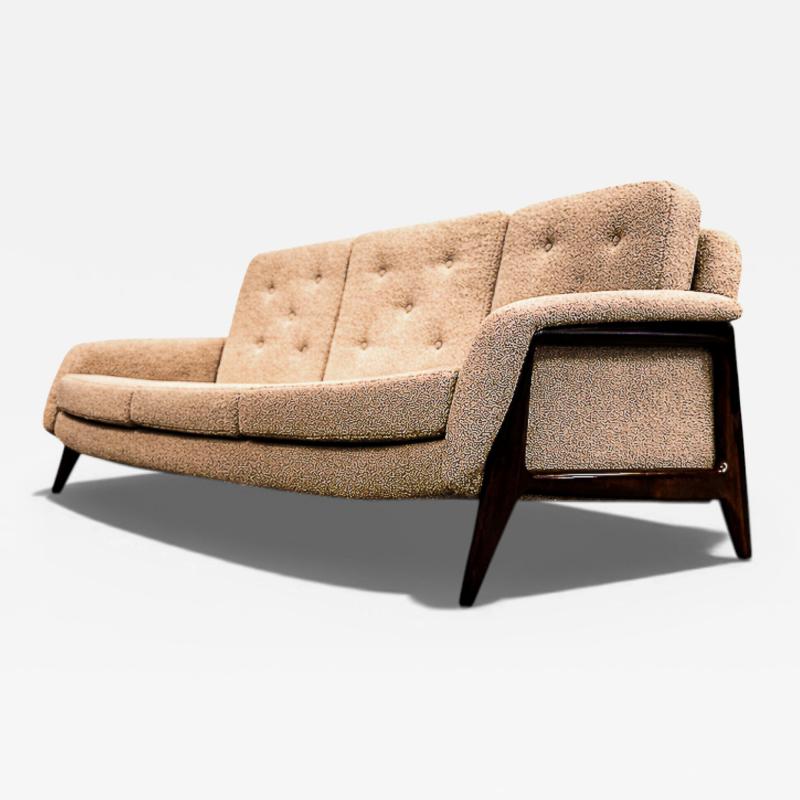 Sergio Rodrigues Brazilian Modern Stella Three Seat Sofa in Rosewood Boucl by S Rodrigues
