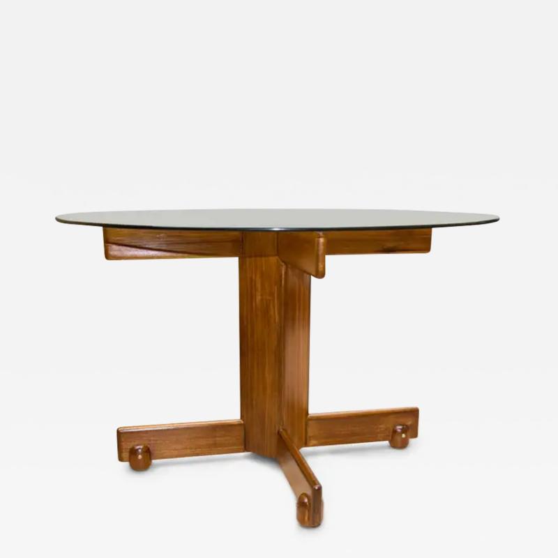Sergio Rodrigues Mid Century Modern Table in Hardwood Glass by Sergio Rodrigues 1960s Brazil